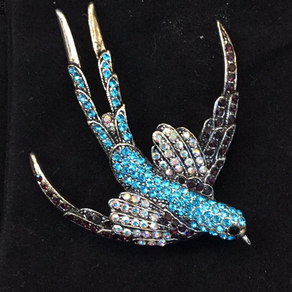 Elegant Blue and Silver Bird Brooch
